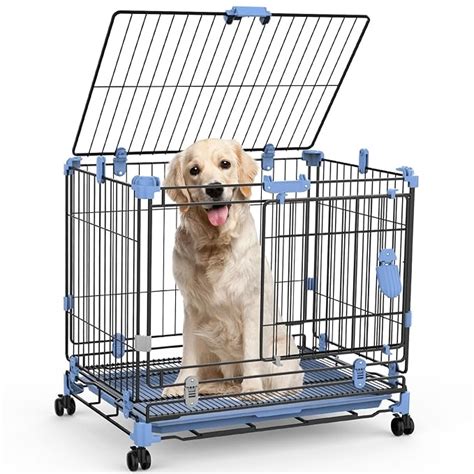 Small Dog Crate, 24" Dog Kennel with Leakproof, Double-Door Collapsible ...