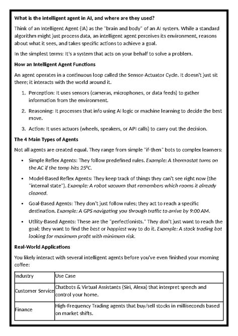 AI Unit 1 Summary Questions: Understanding Intelligent Agents - Studocu