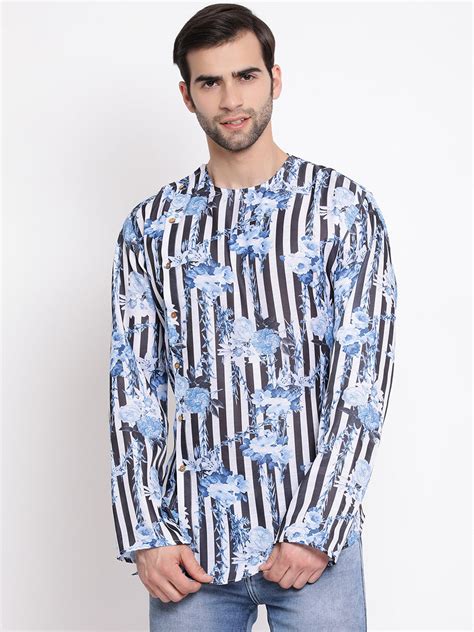 Vastramay Men's Blue Silk Blend Digital Printed Short Kurta – vastramay