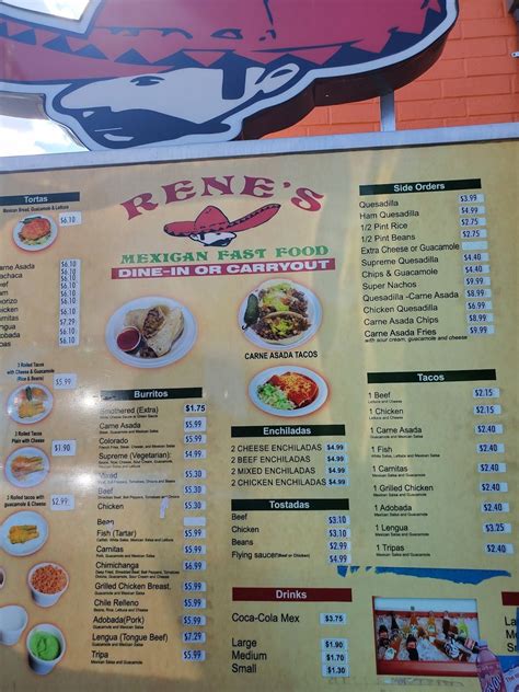 Menu at Rene's Mexican food restaurant, Wichita