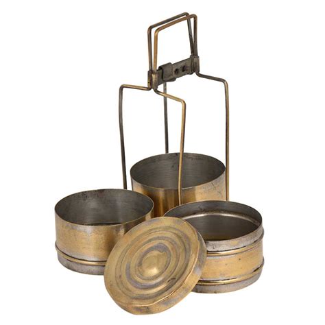 Tall Brass Tiffin Box Three Level Or Container Thin Frame Indian ...