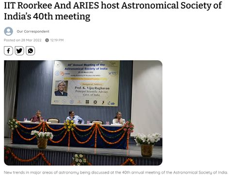 News Coverage of the ASI 2022 Jointly Hosted by IIT Roorkee and ARIES ...