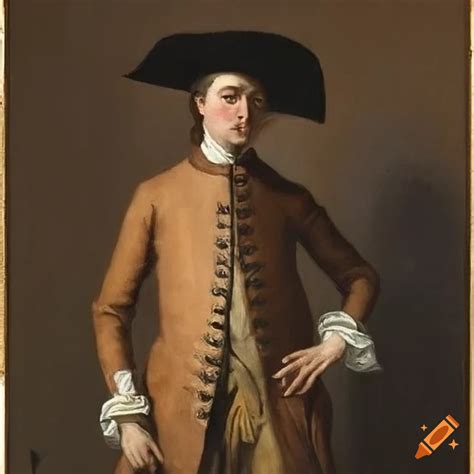 Painting of a man in 1700s clothing with a three-cornered hat on Craiyon