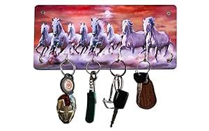 Craftwala Wooden Seven Horses Printed Key Holder for Wall Decor Wooden ...