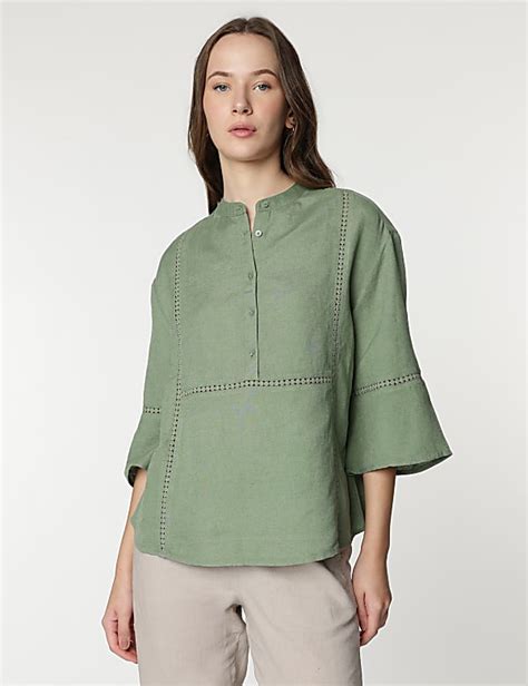 Buy Linen Rich Embroidered Bell Sleeves Tunic at Marks & Spencer