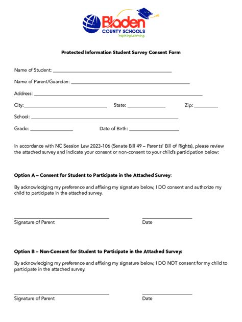 Fillable Online Protected Information Student Survey Consent Form Fax ...