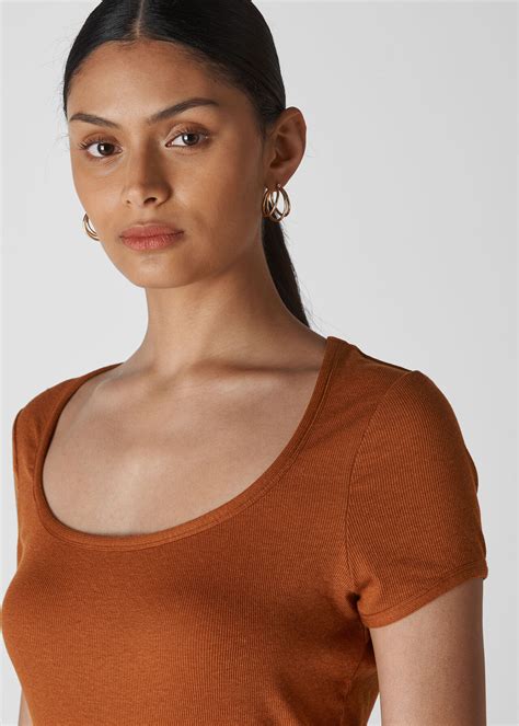 Rust Fine Rib Scoop Neck T Shirt | WHISTLES