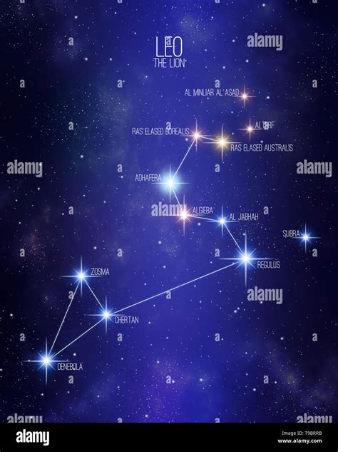 Leo the lion zodiac constellation map on a starry space background with ...