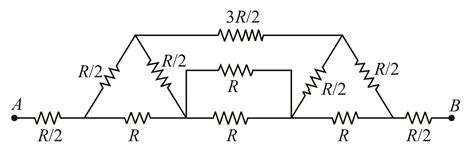 Forty identical wires, each of resistance R form a square net ...