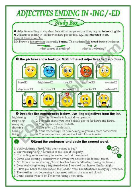 Adjectives ending in- ing / ed - ESL worksheet by jadd