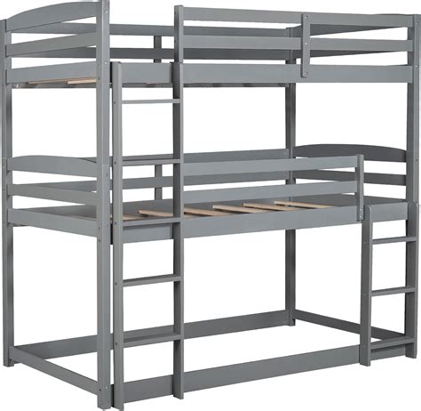 Buy Wood Triple Bunk Beds for Kids Toddlers Twin Size 3 Bunk Bed Frame ...