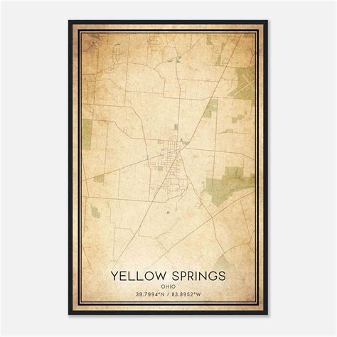 Vintage Yellow Springs Ohio Map Poster, Yellow Springs OH City Road Wall Art Print - Custom Maps ...