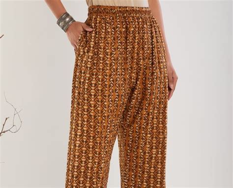Brown Ajrakh Hand Block Printed Cotton Pants