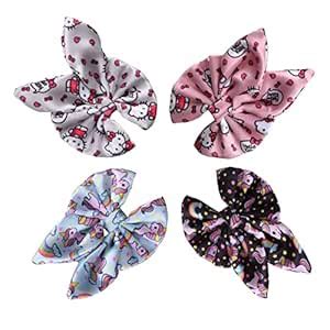 Matkooz_Satin silk cartoon print rabbit ear bow with alligator hair ...