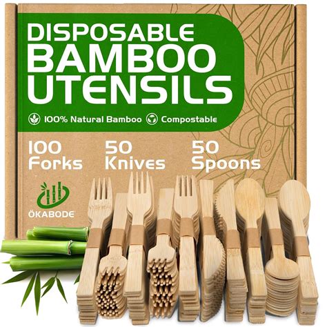 ÖKABODE Disposable Bamboo Utensils, 200 pcs per box | 100% Bamboo ...