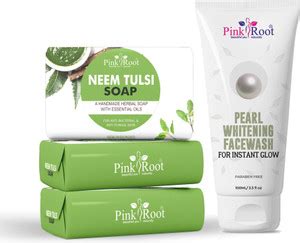 Pink Root Neem Tulsi Soap 100gm (Pack Of 3) With Pearl Whitening Face ...