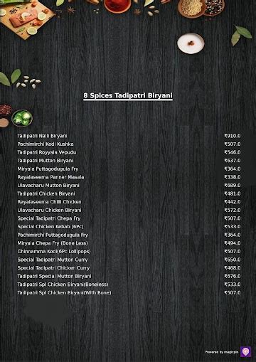 Menu of 8 Spices Tadipatri Biryani, Jubilee Hills, Hyderabad | February ...