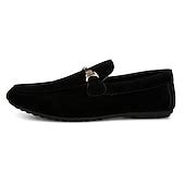 Men's Red Faux Suede Loafers, Casual Slip-On Driving Shoes with Metal ...