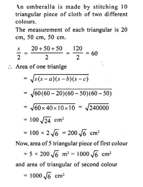An umbrella is made by stitching 10 triangular pieces of cloth of 2 ...