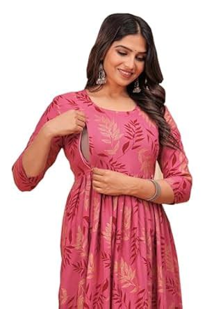 Buy LAVANDIS Rayon Blend Maternity Nursing Dress, Anarkali Kurti with ...