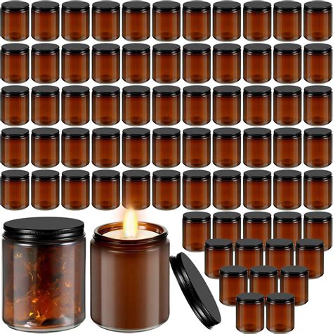 Amazon.com: Lallisa 72 Pcs 8 oz Amber Glass Jars with Black Lids Round ...
