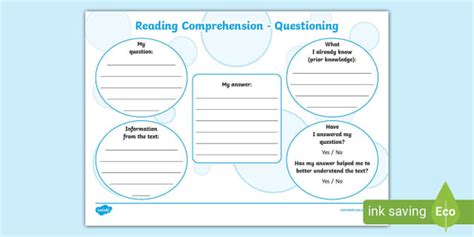 Questioning Thought Bubble Worksheet | Reading Comprehension