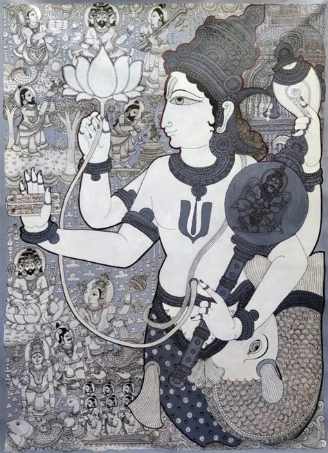 Lord Vishnu Kalamkari painting by Harinath N For sale - Memeraki