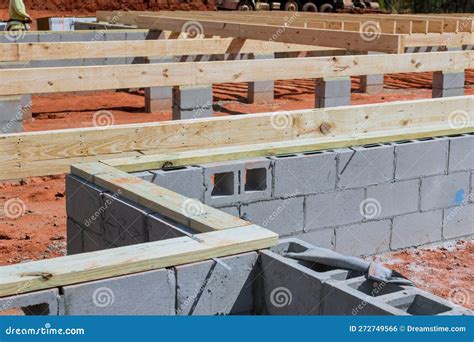 On a Construction Site, Cement Blocks are Laid To Be Used As Walls for ...