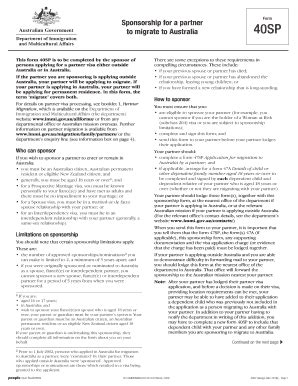 Australia Partner Visa Sponsorship Form 40SP - Blank Fillable Template ...