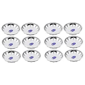 Buy Sharda Metals Set of 12 Stainless Steel Fancy Plates Dishes, Silver ...