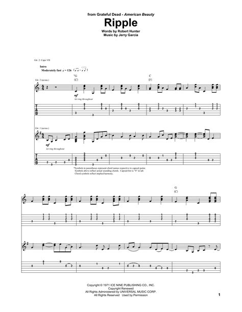 Ripple by Grateful Dead Sheet Music for Guitar Tab at Sheet Music Direct