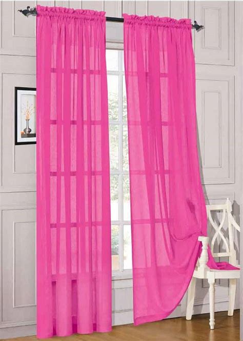 "Hot Pink Solid Sheer Voile Window Curtains for Living Room, 2 Piece ...