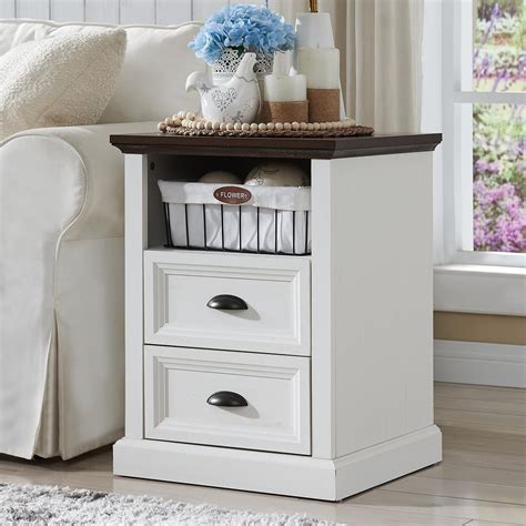 SinCiDo White Nightstand with Charging Station, 2 Drawer Dresser for ...
