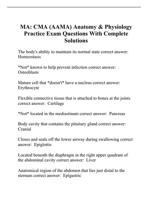 MA: CMA (AAMA) Anatomy & Physiology Practice Exam Questions With ...