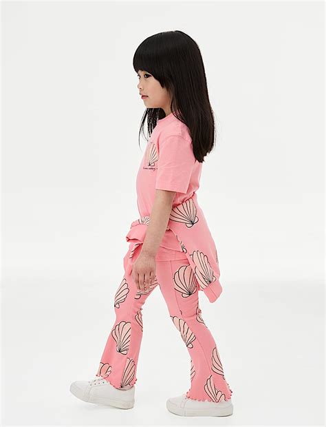 Buy Cotton Rich Shell Print Kick Flare Leggings (2-8 Yrs) at Marks ...