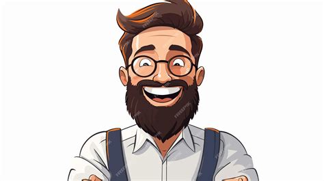 Cheerful Bearded Man Illustration A Smiling Cartoon Character with ...
