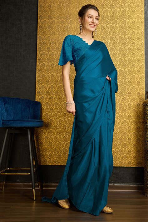 Buy Blue Organza Saree With Blouse Piece 62187 Online | Karagiri