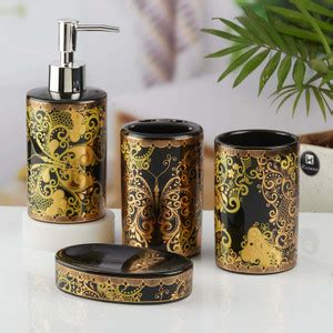Kookee Ceramic Bathroom Set of 4 with Soap Dispenser Ceramic Bathroom ...
