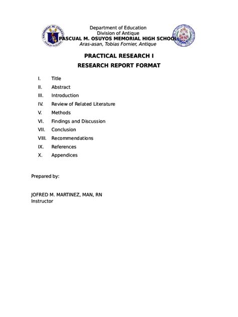 Image result for Practical Research 2 Sample Format
