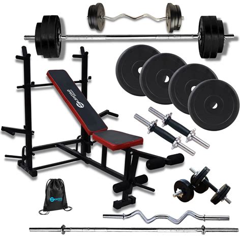 Hashtag FItness bench for home gym with 20kg to 100kg rubber weights ...