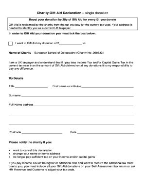 Fillable Online eso ac Charity Gift Aid Declaration single donation. If ...