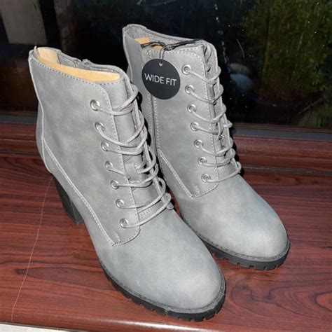 Grey lace up ankle heel boots. Wide fit. Never worn.... - Depop