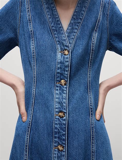 Buy Denim V-Neck Button Through Midi Skater Dress at Marks & Spencer