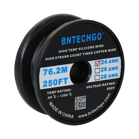 BNTECHGO 24 Gauge Silicone wire spool 250 ft Black Flexible 24 AWG ...