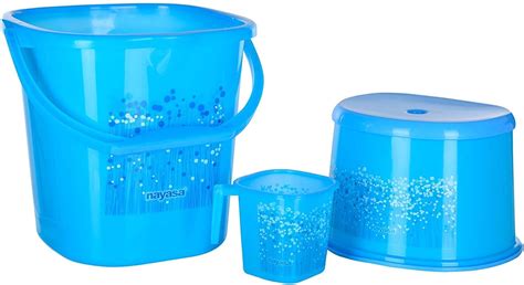 Nayasa Square Ring Funk Plastic Set for Bathroom | 25 Liters Bucket & 1 ...