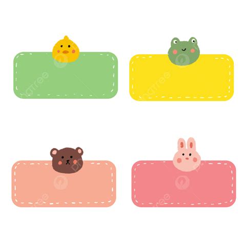 Cute Name Tag Clipart PNG Images, Cute Name Tag Animal Colorful Set ...