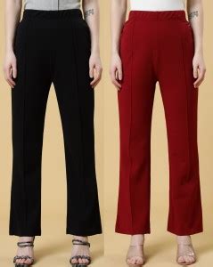 Doil Domec Regular Fit Women Black, Maroon Trousers - Buy Doil Domec ...