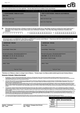 Fillable Online Funds transfer service form borang - Citibank Malaysia ...