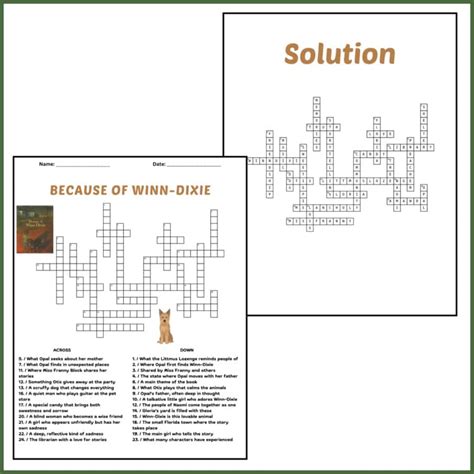 Because of Winn-Dixie Word Search & Crossword Puzzle Worksheets | Novel ...
