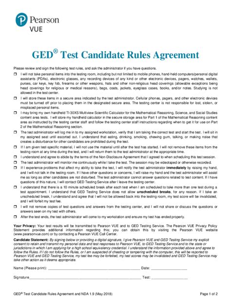Fillable Online GED Test Candidate Rules Agreement Fax Email Print ...